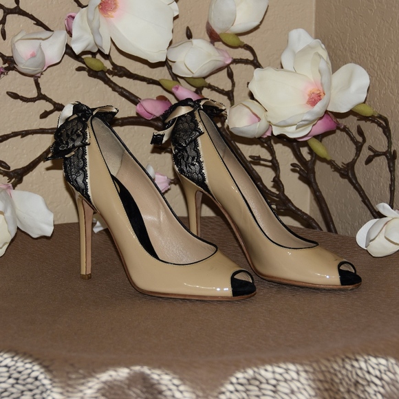 Dolce & Gabbana Shoes - DOLCE & GABBANA Nude Patent Leather Peep Toe Pump